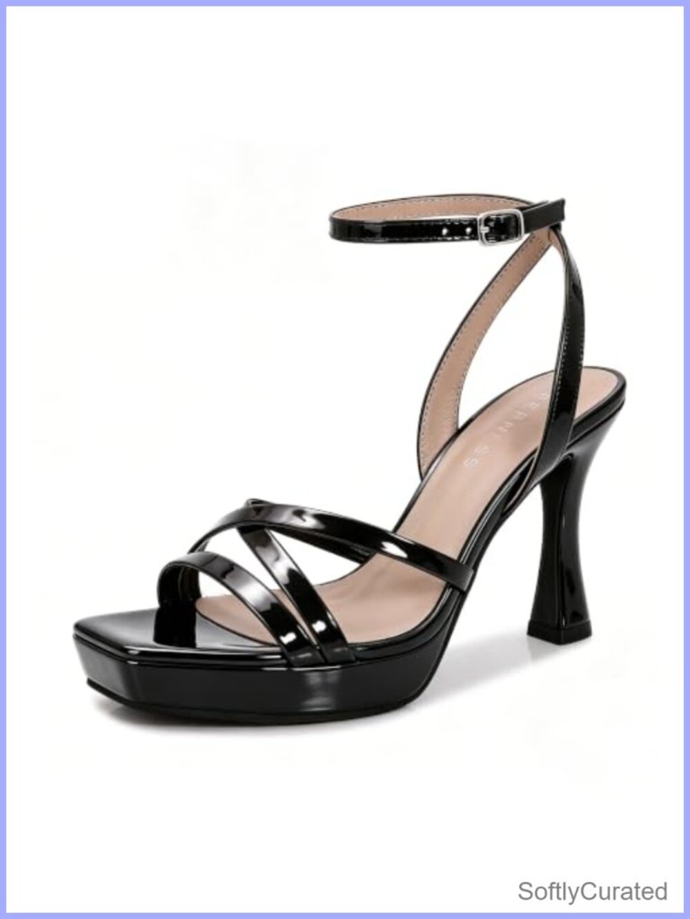 Platform Kitten Heel Square Open Toe Ankle Strap Faux Leather Sandals